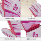 Linkidea Youth Soccer Gloves, Size 6 Goalkeeper Gloves with Anti-Slip Latex Palms Fits Kids Youth, Durable Finger Saves Goalie Gloves for Game or Training (Pink)