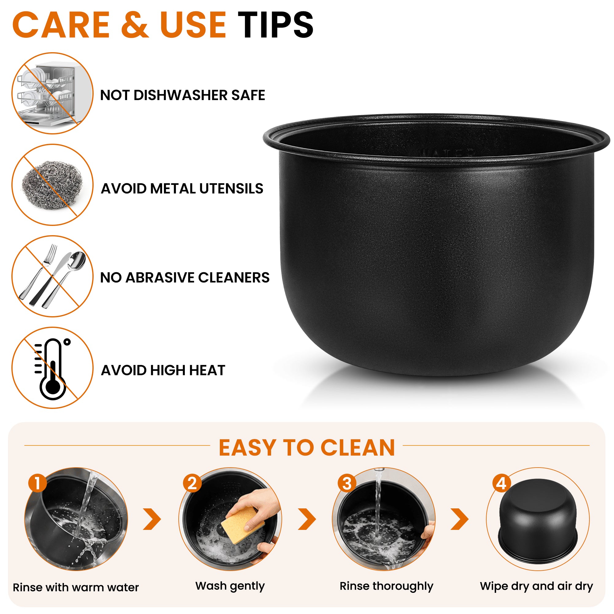Linkidea Rice Cooker Aluminum Alloy Inner Pot Compatible with Tiger JBV-A18U-W, COSORI CRP-R501IP-KUS, Dishwasher Safe, Replacement Bowl