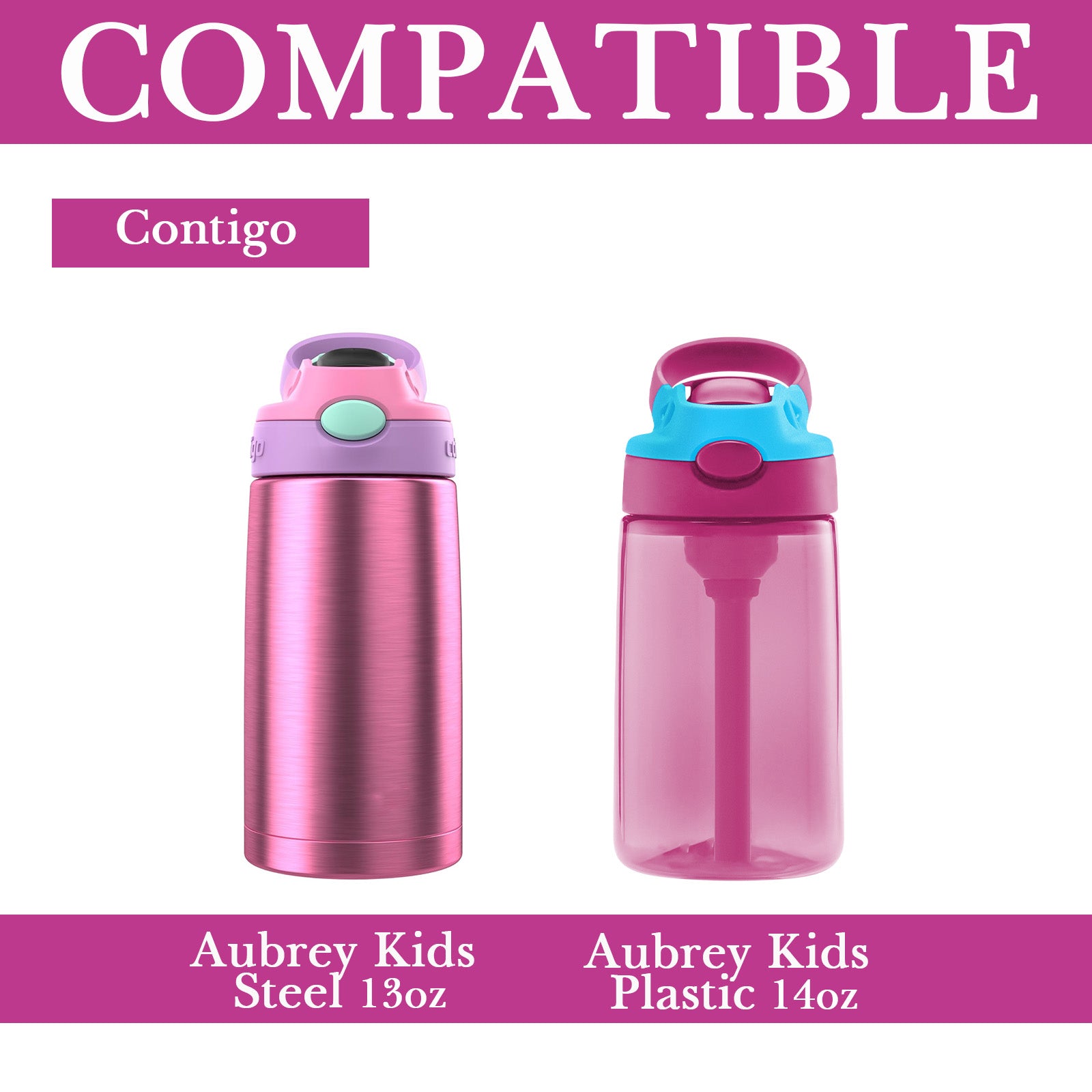 Linkidea Water Bottle Sleeve Compatible with Contigo Aubrey Tritan 14oz, Steel 13oz Kids Bottle, Waterbottle Holder Bag with Name Tag, Rose Red