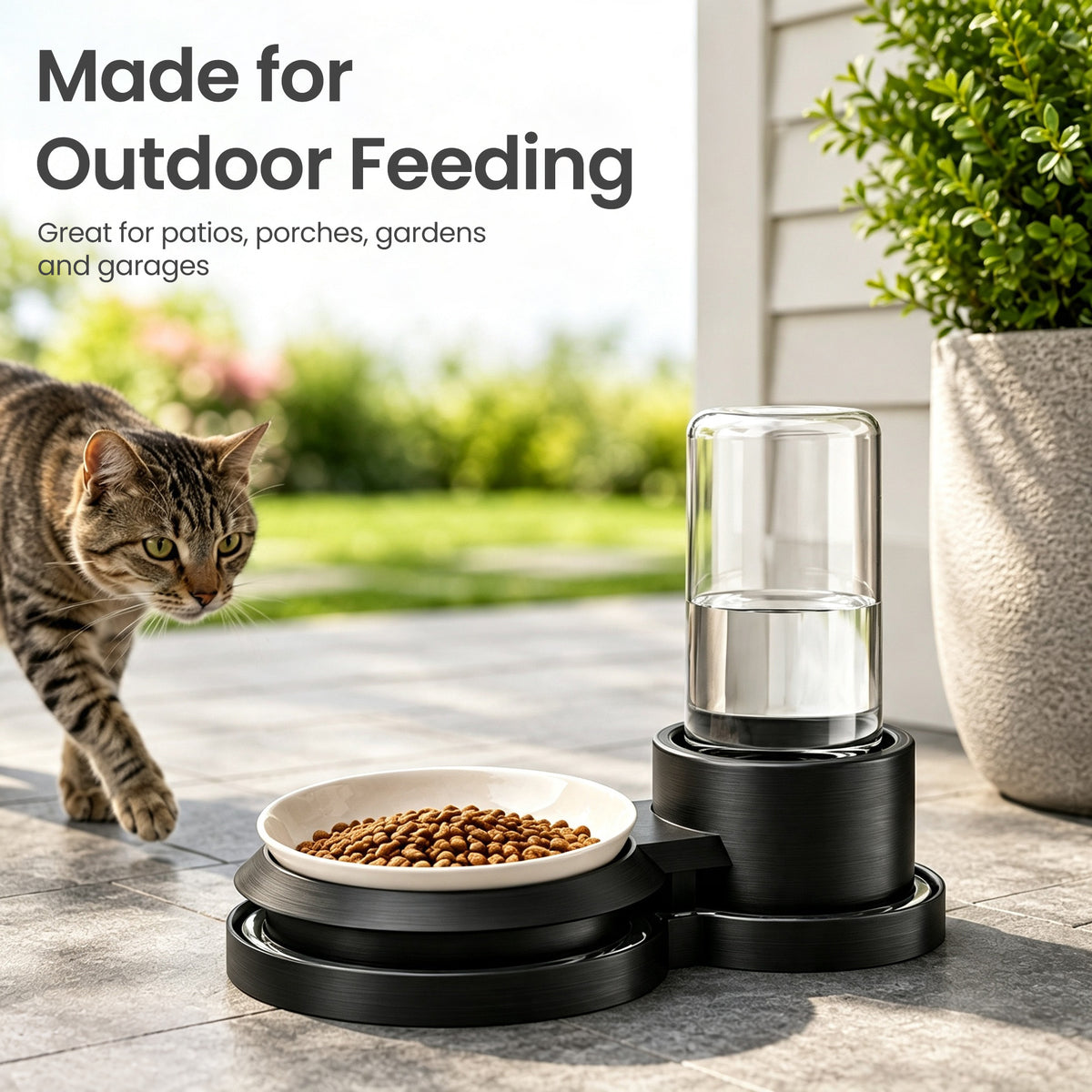 Elevated Cat Bowl Stand with Water Moat Ant Barrier, Raised Food Dish Holder, Pest Deterrent Feeding Station for Indoor/Outdoor Cats, Base Keeps Ants Away from Kibble and Wet Meals