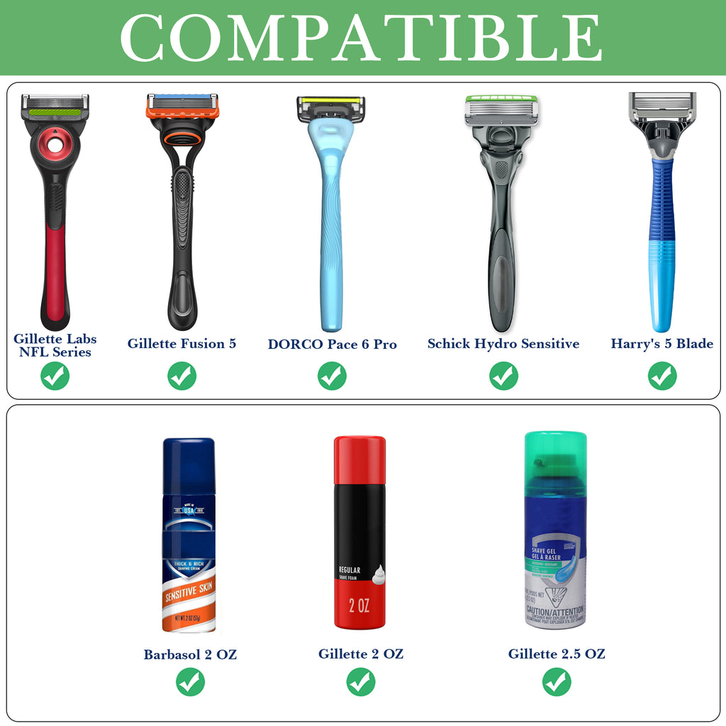 Linkidea Silicone Razor Cover with Fixed Strap, Razor Storage for Travel, Compatible with 2 oz Shaving Gel, Gillette Fusion 5 Power, GilletteLabs with Exfoliating Bar (Black)