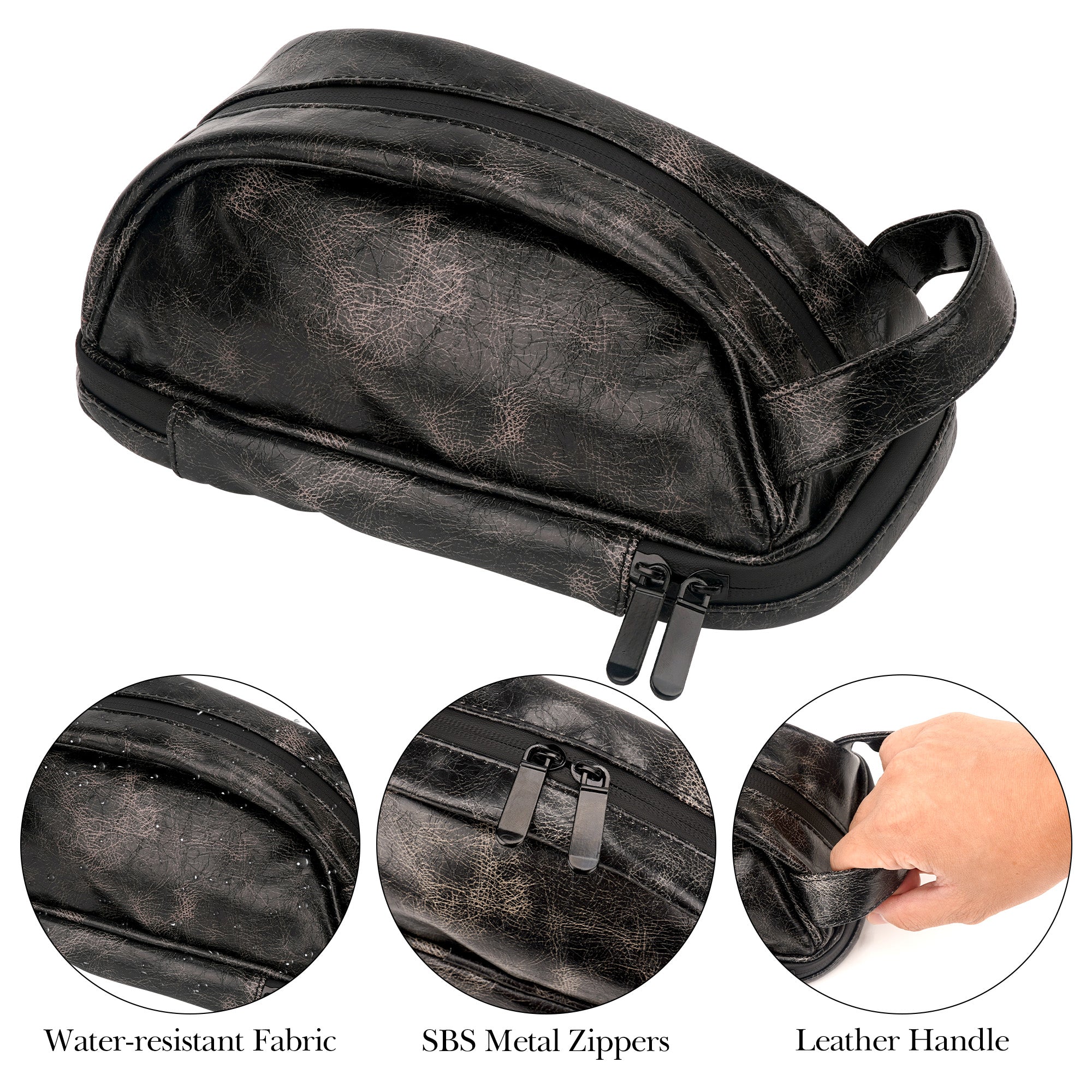 Linkidea Men's Toiletry Travel Bag, Water-Resistant PU Grooming Shaving Organizer for Business Trip with Wet Pocket, Travel Accessories Toiletry Bag (Black)