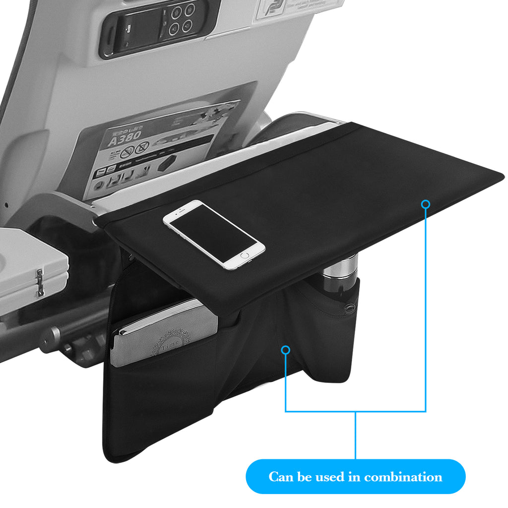 Linkidea Airplane Tray Table Cover with Under Desk Attachment Set, Travel Accessories for Seat Back Organize & Personal Item Storage, Washable Flight Accessories with Water Bottle Holder