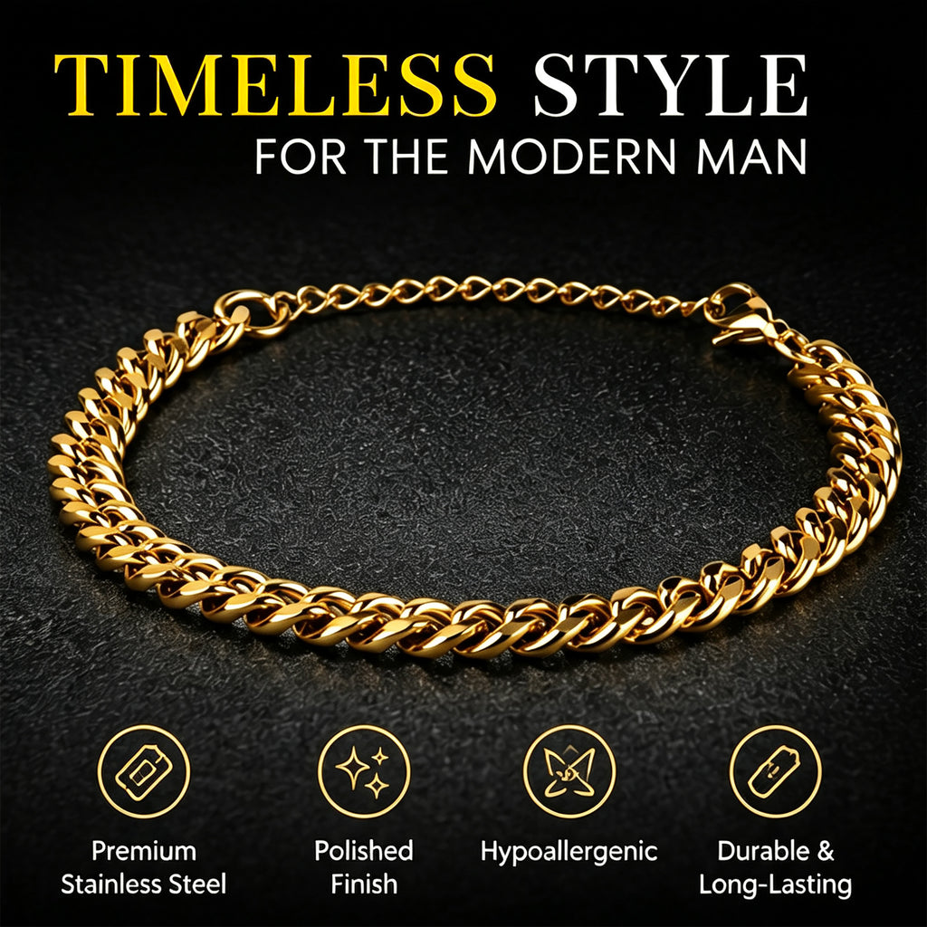 Men's Stainless Steel Chain Bracelet, Adjustable 7-9 Inches Link Bracelet for Men, Durable Polished Wrist Jewelry for Everyday Wear