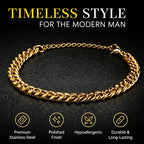 Men's Stainless Steel Chain Bracelet, Adjustable 7-9 Inches Link Bracelet for Men, Durable Polished Wrist Jewelry for Everyday Wear