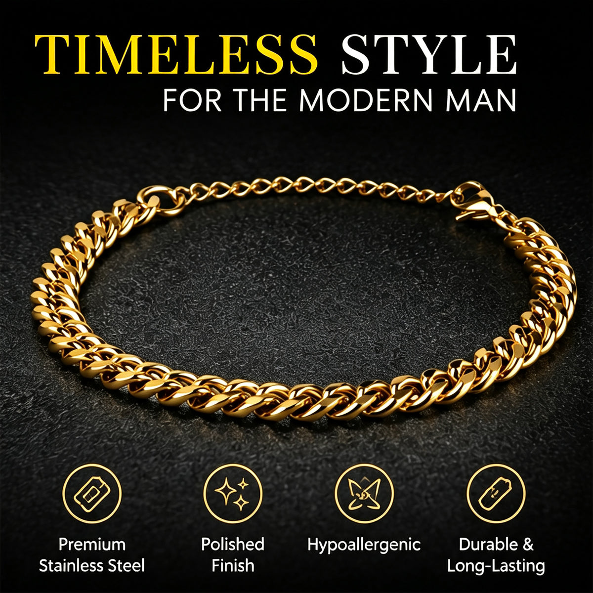 Men's Stainless Steel Chain Bracelet, Adjustable 7-9 Inches Link Bracelet for Men, Durable Polished Wrist Jewelry for Everyday Wear