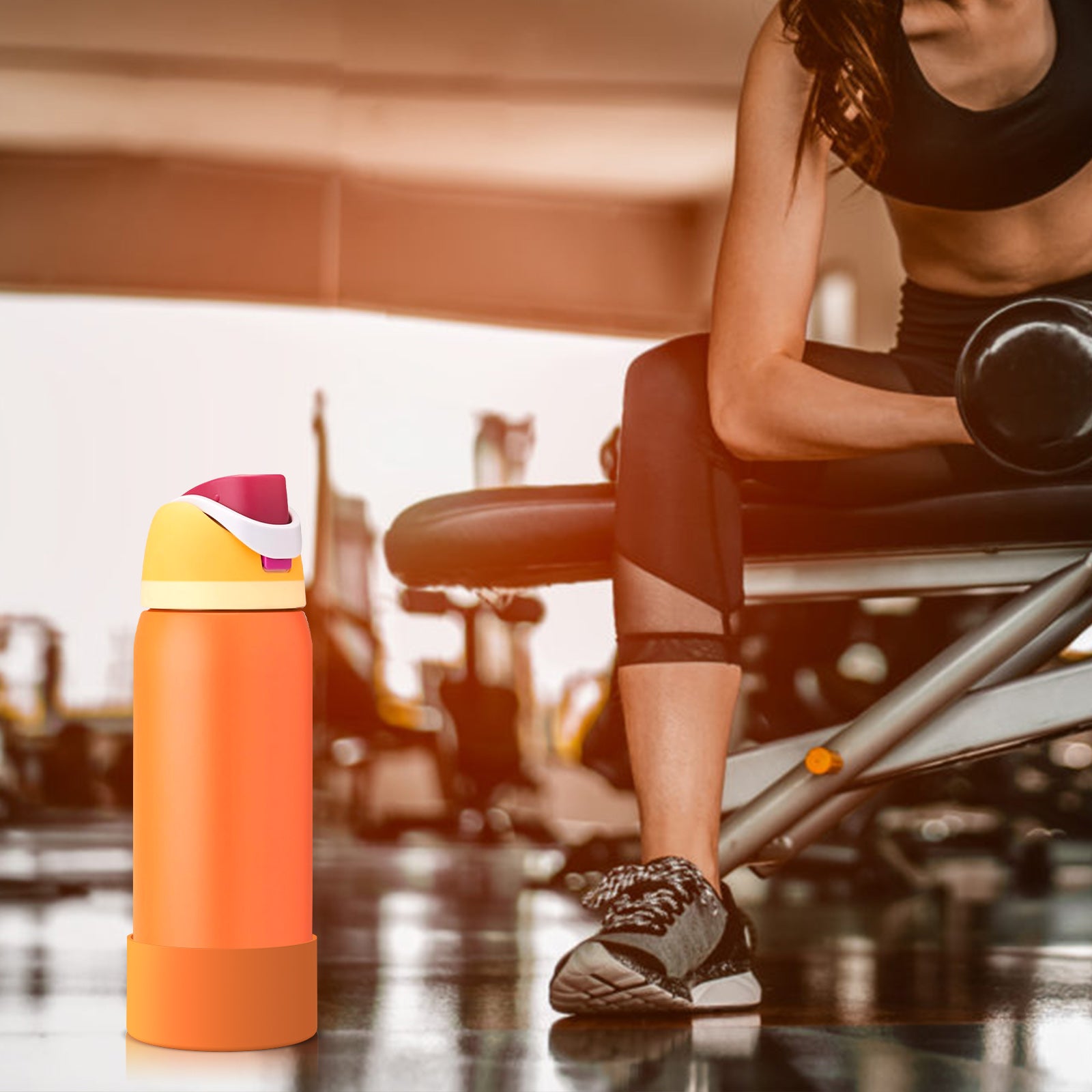 Linkidea 2 Pack Water Bottle Boot Compatible with Owala FreeSip 32oz, Twist 32oz, Silicone Anti-Slip Bottle Bottom Bumper Protector (Orange)