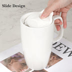 Linkidea Ceramic Coffee Mug with Slide Lid, 20oz Extra Large Travel Coffee Cup with Handle, Reusable Tall Coffee Mugs Large Capacity Drinking Teacups, Microwave and Dishwasher Safe