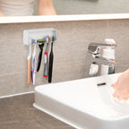 Linkidea Mounted Toothbrush Holder with Cover for Shower, Bathroom, Plastic Self Adhesive Wall Mount 4 Slots Tooth Brush Hanger Compatible with Colgate ExtraClean, Oral-B CrossAction (White)