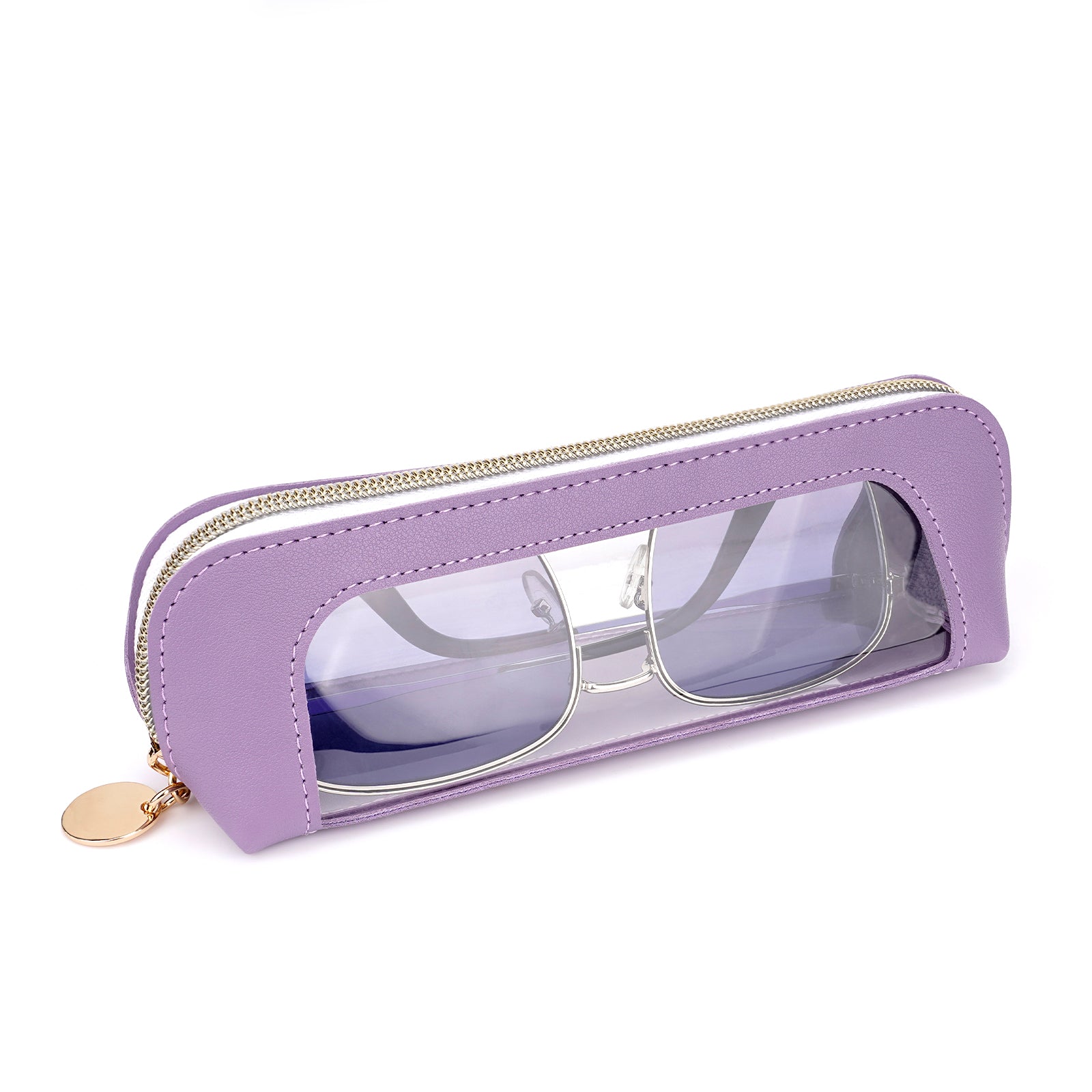 Extra Large Sunglasses Pouch Case, Vegan Leather Clear Sun Glasses Organizer Soft Bag Compatible with RB3026 RB3025 RB3689 FT0783 FT0783 FT0965 GG1422S GG1440S (XXL, Purple)