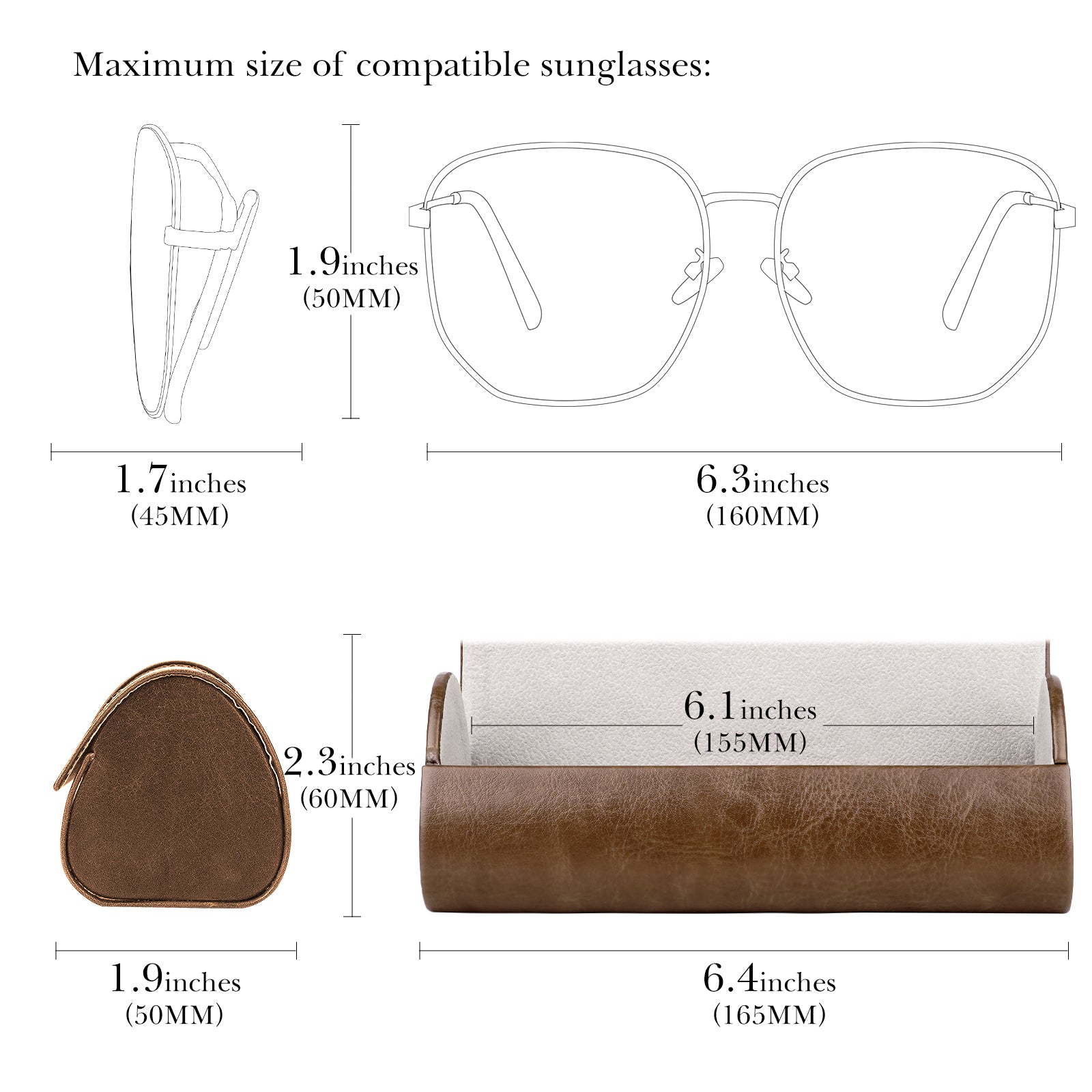 Extra Large Hard Shell Sunglasses Case, Jazz Brown Vegan Leather Eyewear Storage Organizer Compatible with Gucci GG0981S Prada PR 15W/ PR 24Z Versace VE4473U/VE4478U/VE4479U
