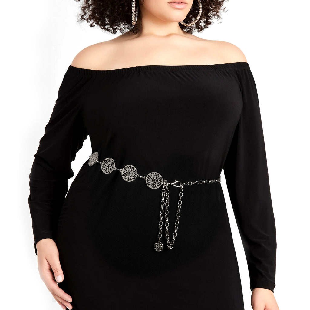 Plus Size Chain Belt for Women, 2 Pack Hollow Round Pieces Metal Chain Belt Women Belly Waist Chains, Extra Long Body Chain, 51.2 Inch Adjustable Chunky Belt Chain
