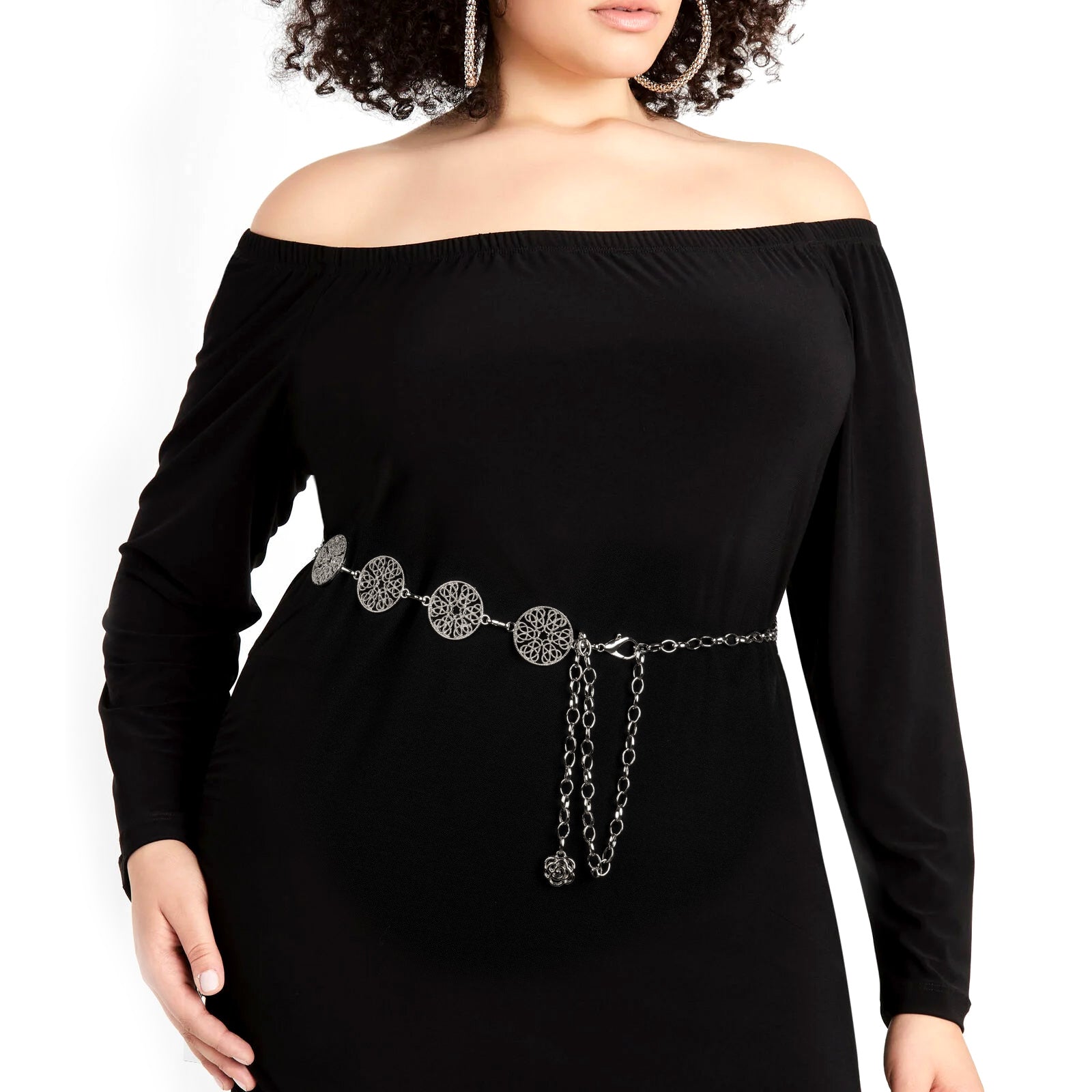 Plus Size Chain Belt for Women, 2 Pack Hollow Round Pieces Metal Chain Belt Women Belly Waist Chains, Extra Long Body Chain, 51.2 Inch Adjustable Chunky Belt Chain