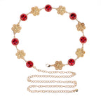 Plus Size Chain Belt for Women, Gold and Red Waist Belt, 59 Inch Extra Large Adjustable Chunky Fashion Body Chain for Dresses, Party, Casual Wear, Jewelry Accessory