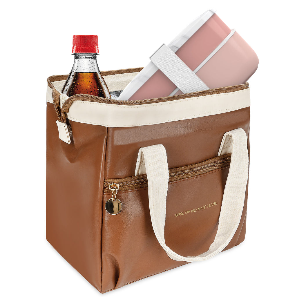 Linkidea Lunch Bag for Women, Portable Lunch Tote with Strap and Zipper, Insulated Lunch Bag Fits Work or Travel, Compatible with Bentgo Classic, Amathley, LOVINA Lunch Boxes (Brown)