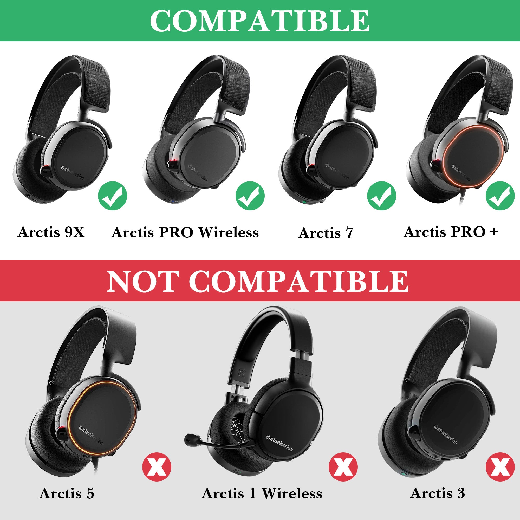 Ear Pads for SteelSeries Arctis 7, Arctis 9X, Arctis PRO Headphones, Replacement Ear Cushions, Ear Covers, Headset Earpads ( Flex Fabric / Black)