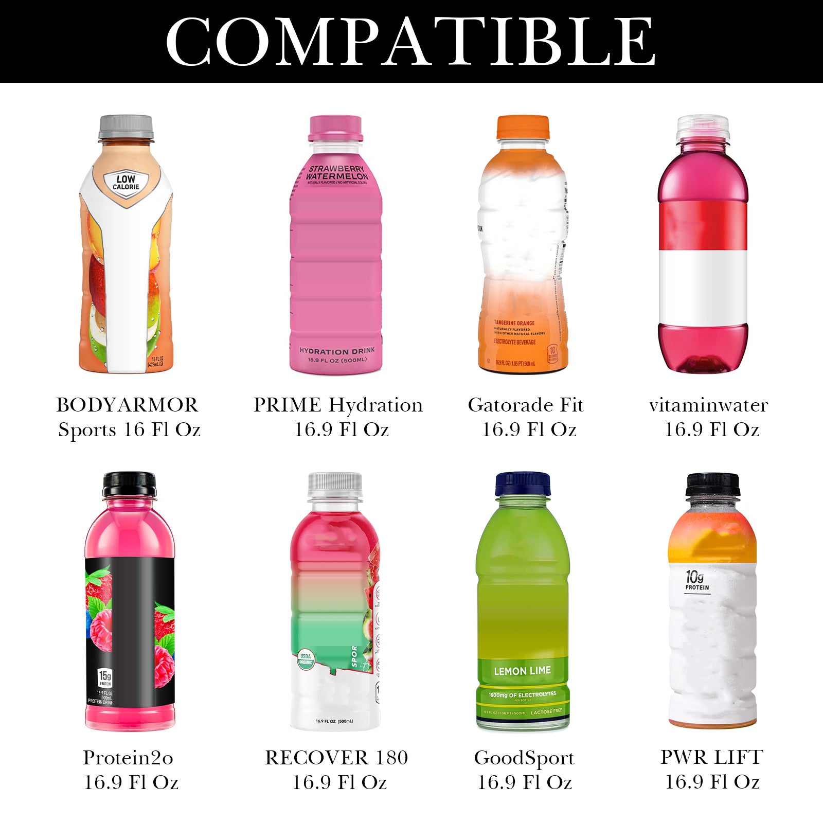 Linkidea Disposable Water Bottle Sleeve Compatible with 16.9Fl Oz PRIME Hydration, BODYARMOR, Gatorade Fit, Insulated Neoprene Plastic Sports Drink Cover with Lockable Zipper, Black