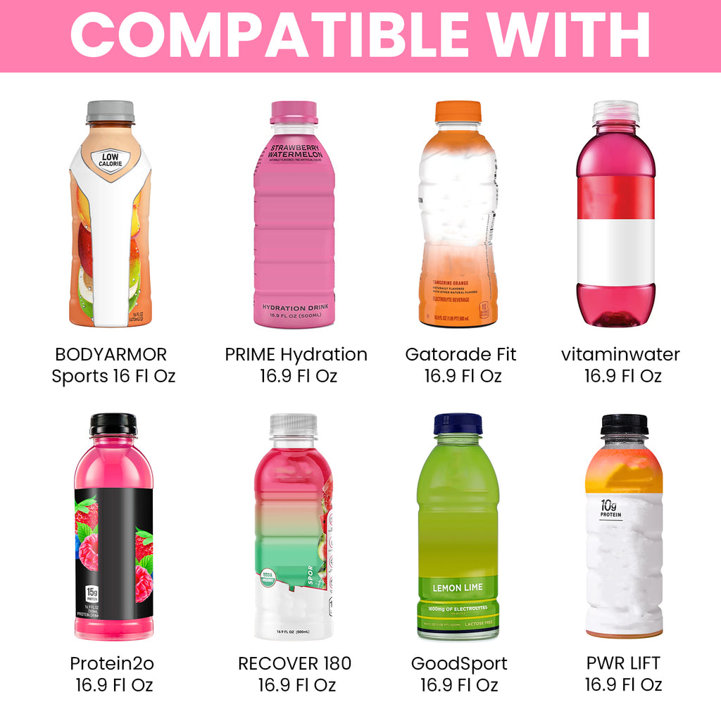 Linkidea 2 Pack Disposable Water Bottle Sleeve Compatible with 16.9 Fl Oz PRIME Hydration, BODYARMOR, Gatorade Fit, Insulated Plastic Sports Drink Cover with Lockable Zipper, Pink