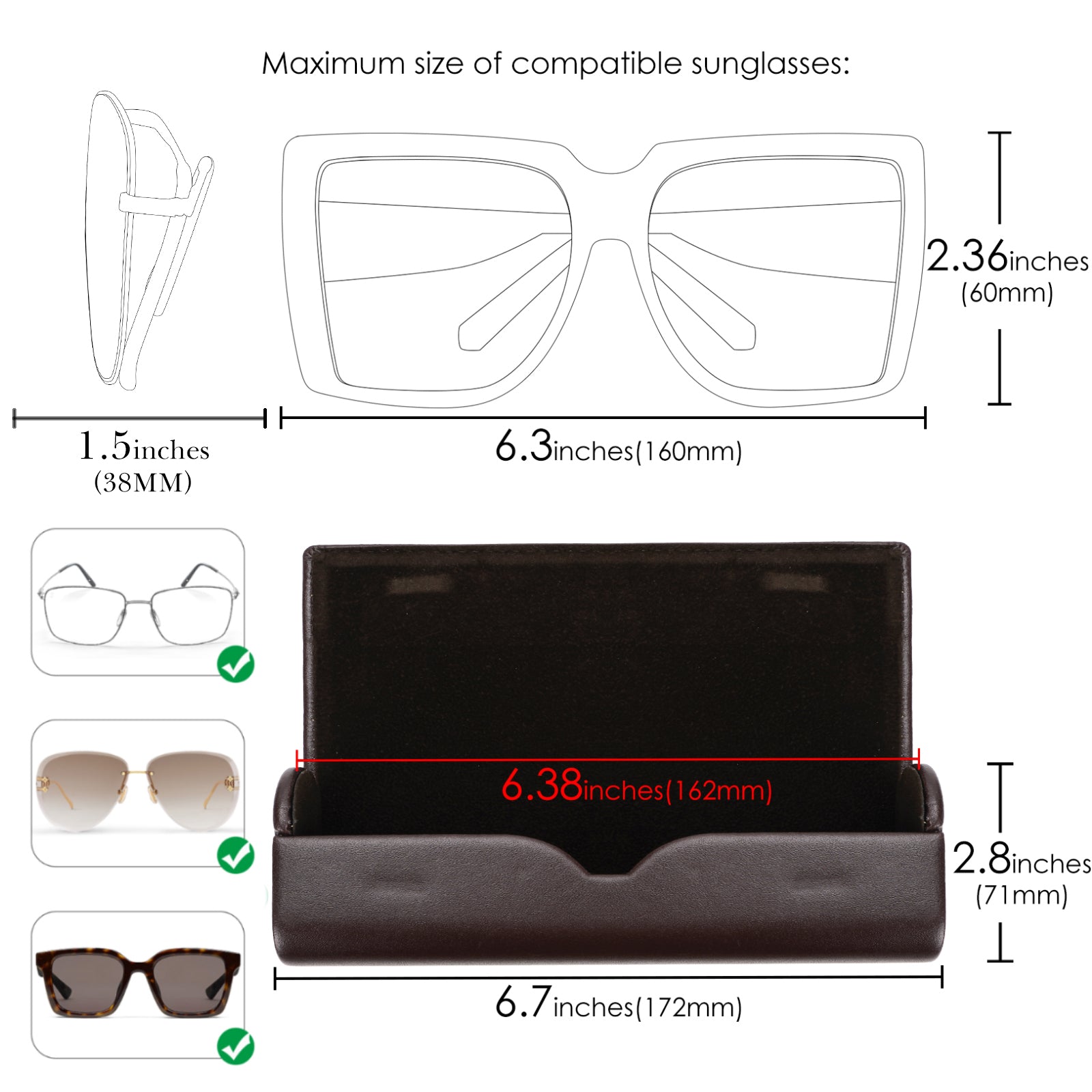Linkidea Oversized Sunglasses Case, Large Frame Glasses Case for Sunglass, Eyeglasses Travel Bag Compatible with Rayban Double Bridge Round/Drifter Square/Aviator Titanium (Coffee)
