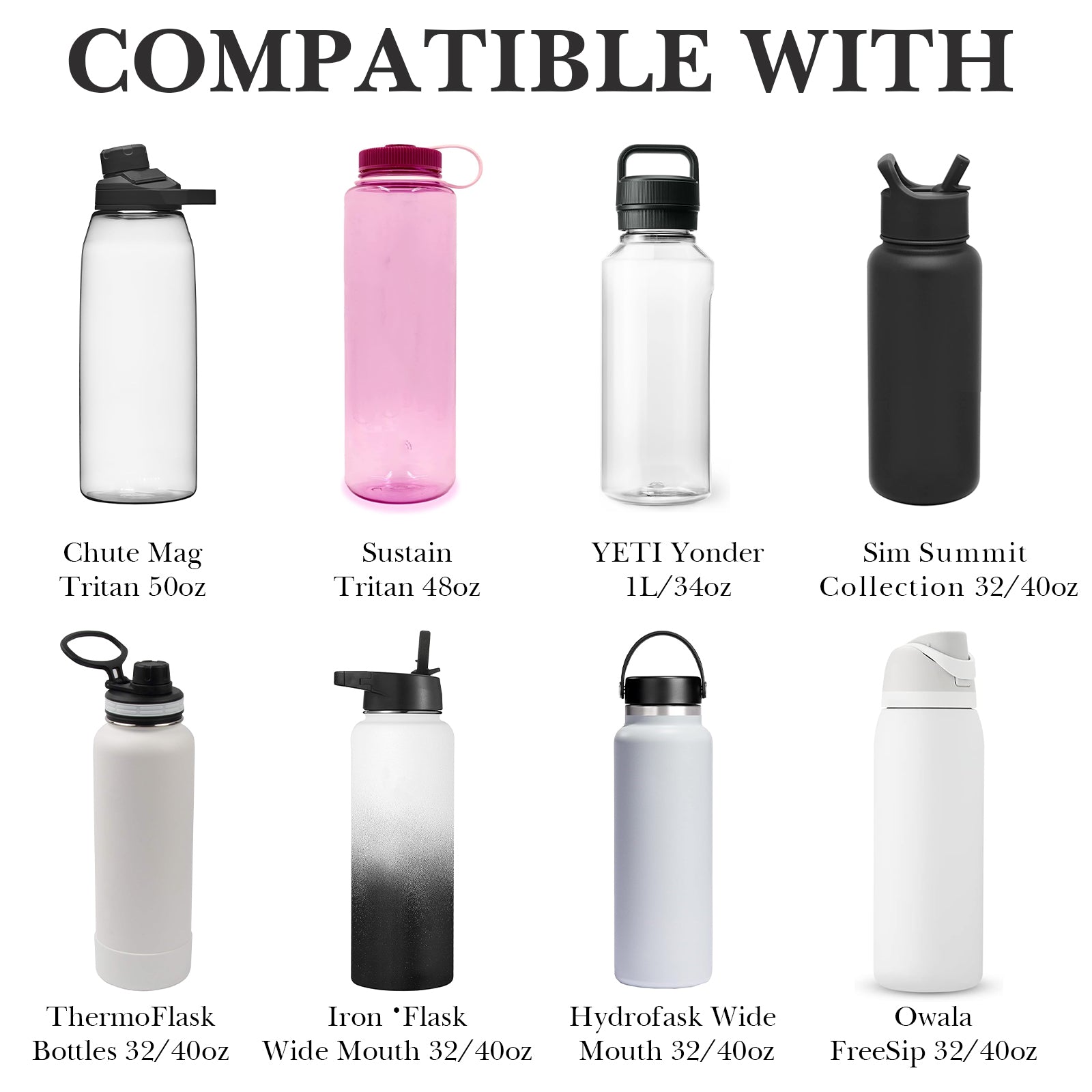 Linkidea Drawstring Molle Water Bottle Carrier with Strap Compatible with Owala FreeSip 32/40oz, Sustain Wide Mouth 48oz, Waterbottle Sling Bag Holder with Shoulder Strap, Black