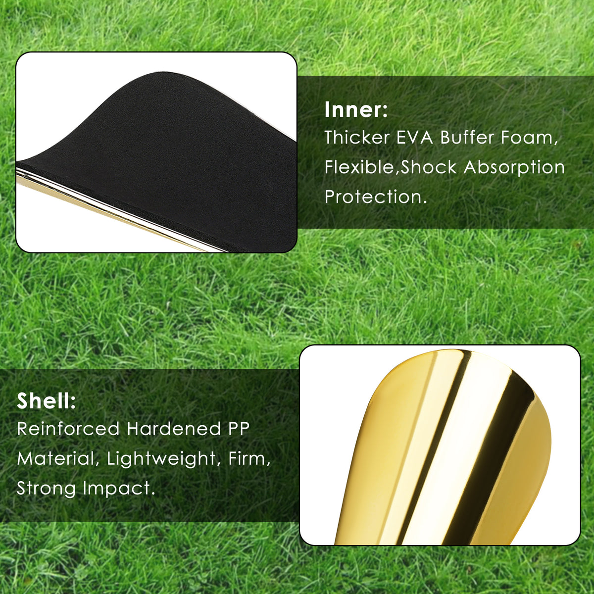 Linkidea Golden Soccer Shin Guards, Gold Color Protective Shin Pads for Kids, Youth