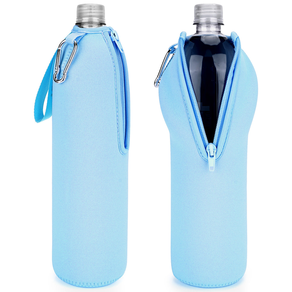 Linkidea 2 Pack Disposable Water Bottle Sleeve Compatible with Smartwater 33.8 Fl Oz, LIFEWTR 33.8 Fl Oz, Insulated Neoprene Plastic Bottled Water Cover with Lockable Zipper, Light Blue