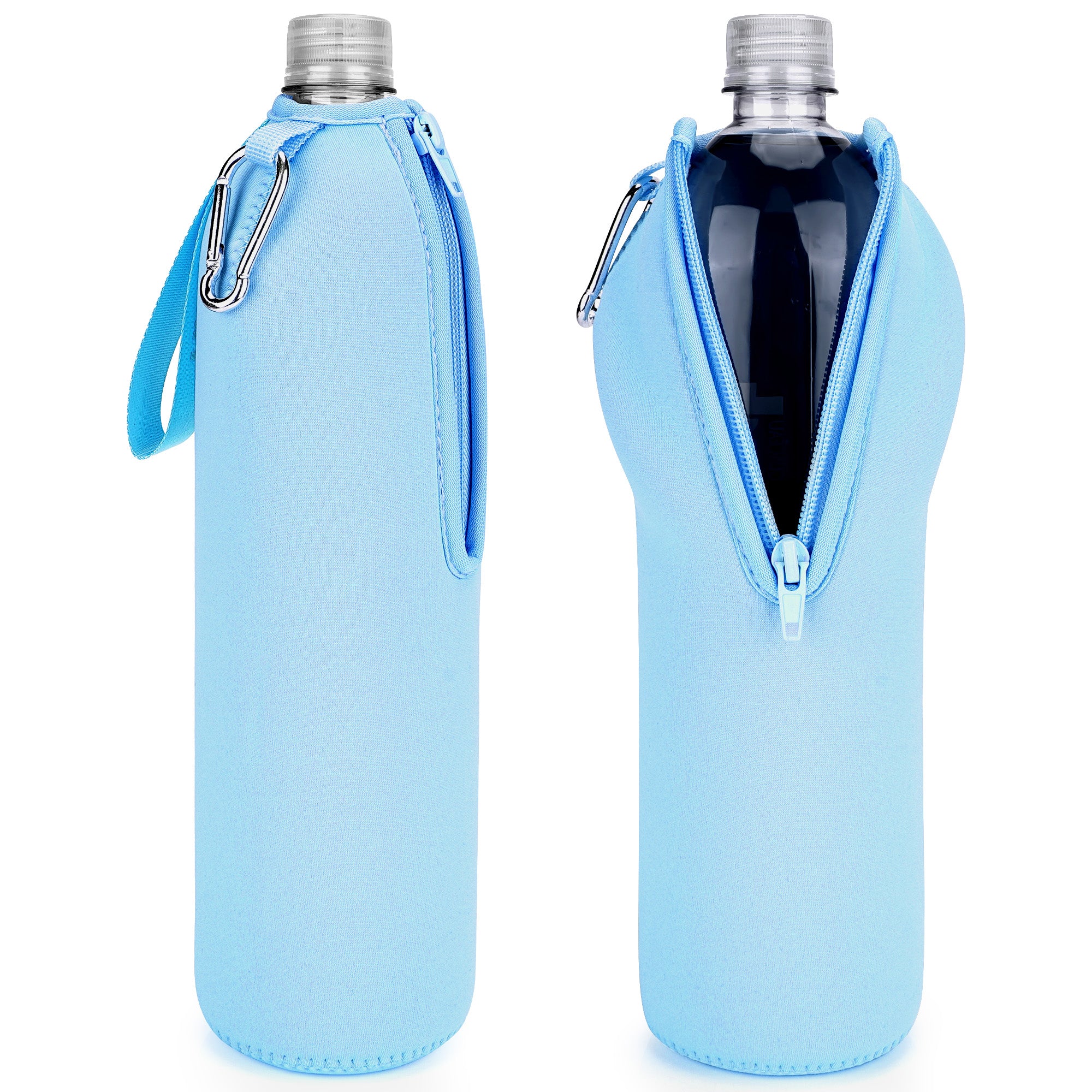 Linkidea 2 Pack Disposable Water Bottle Sleeve Compatible with Smartwater 33.8 Fl Oz, LIFEWTR 33.8 Fl Oz, Insulated Neoprene Plastic Bottled Water Cover with Lockable Zipper, Light Blue