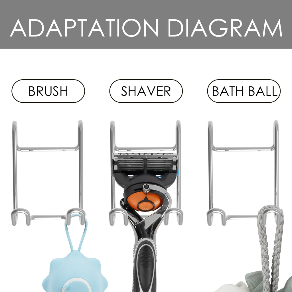 Linkidea Shower Caddy Shelf Hooks, Stainless Steel Wall Mounted Hanger Organizer for Loofah, Body Brush, Razor, Bath Sponge, Towel, Rust Resistant Bathroom Storage, Silver 4 Pack