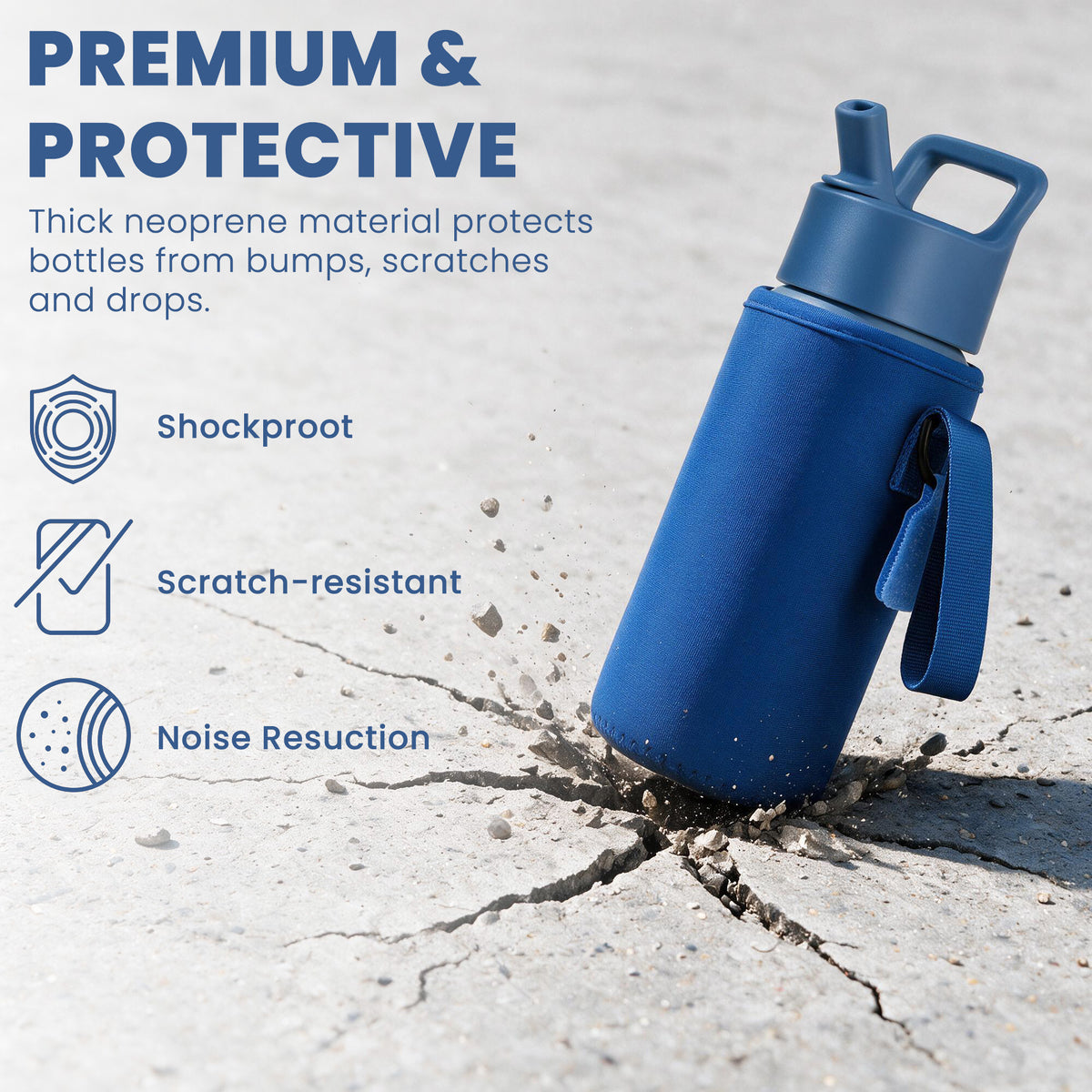 Linkidea Water Bottle Sleeve Compatible with Thermos FUNTAINER Tritan 16oz, Steel 12oz, Kids Bottle Holder Bag with Name Tag, Navy Blue