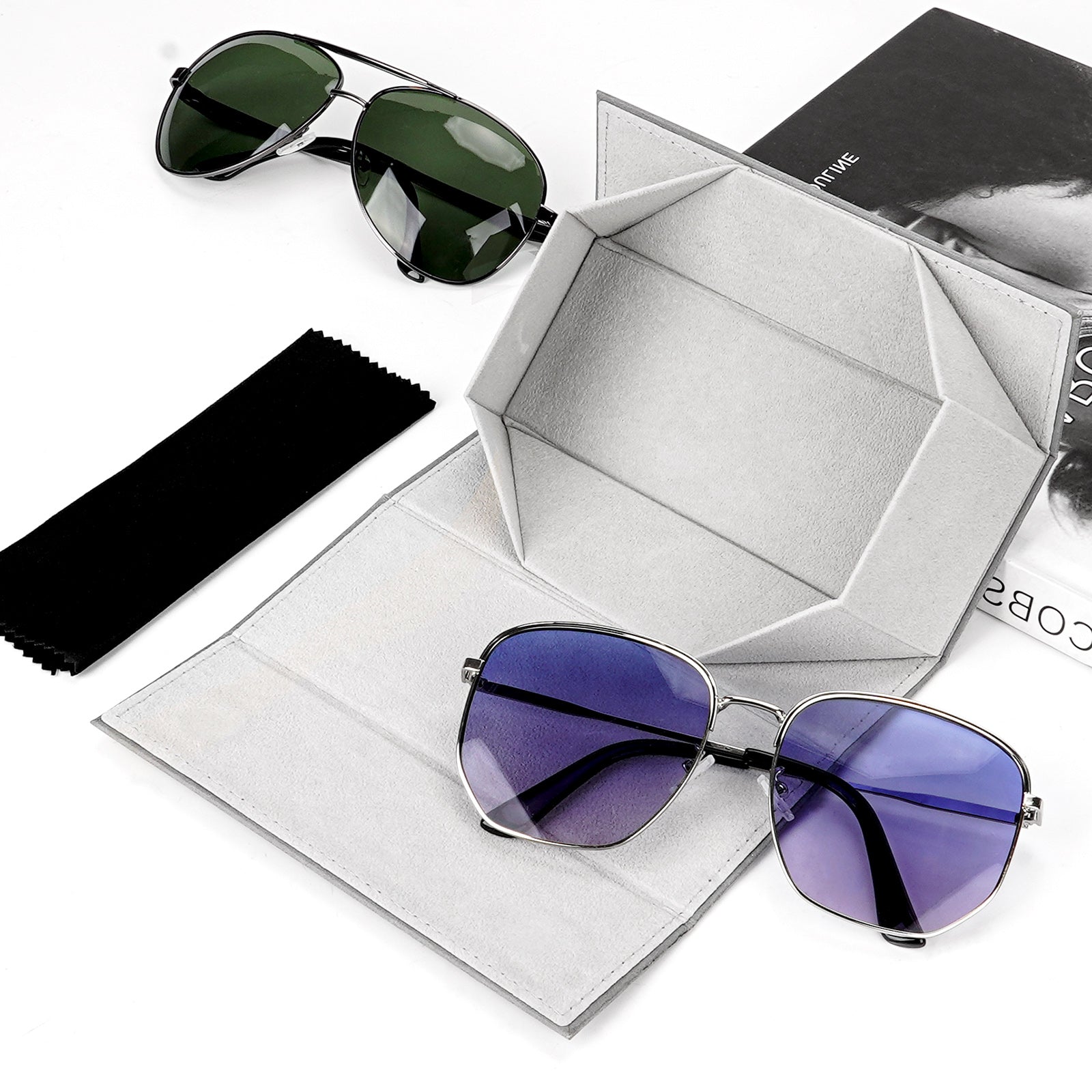 Extra Large Hard Shell Sunglasses Case, Kraft Paper Sun Glasses Storage Bag Pouch Organizer Compatible with Gucci GG0529S GG0941S Balenciaga BB0041S BB0229S (XL, Grey)