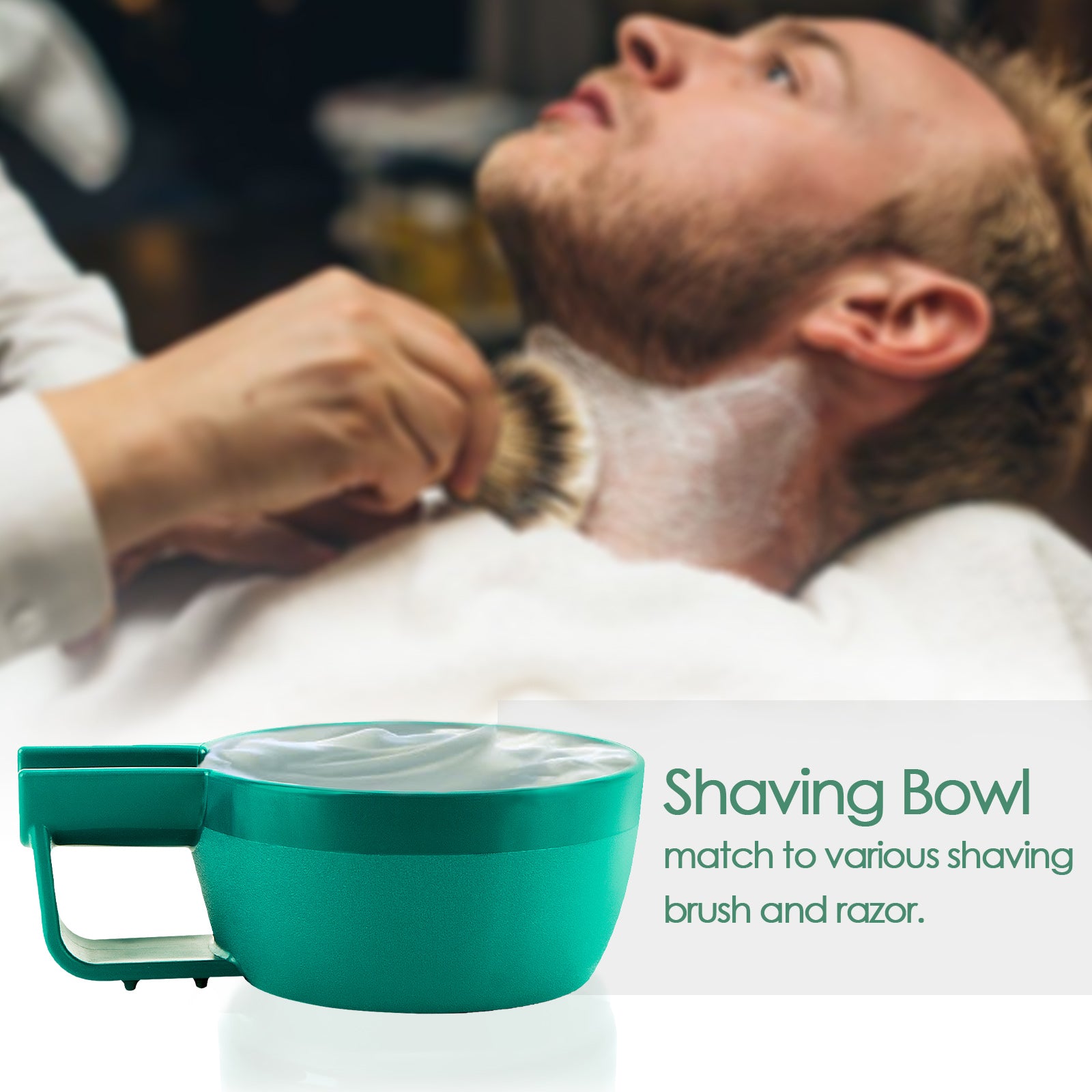 Linkidea Plastic Shaving Soap Bowl with Non-slip Handle, Wide Mouth, Large Capacity, Easier to Lather Ridges, Wet Razor Shave Cream Bowl for Men (Green)
