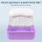 Linkidea Silicone Travel Soap Storage Box, Compact Bar Soap Holder with Drainage Layer, Shatterproof Better Storage, Suitable for Bathroom, Gym (Purple)