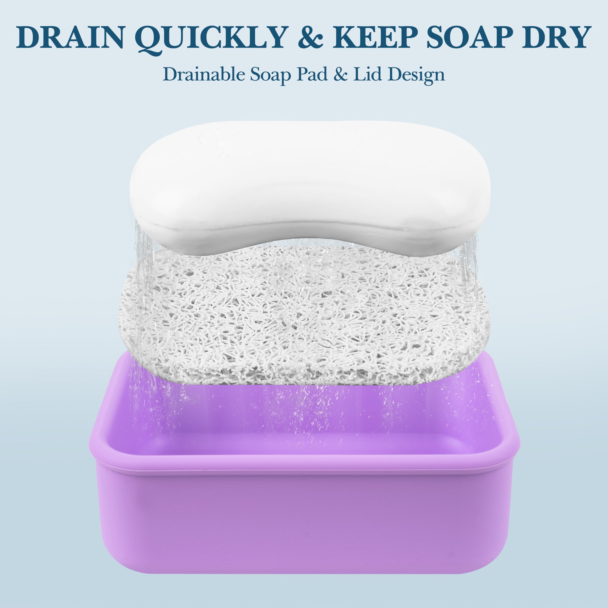 Linkidea Silicone Travel Soap Storage Box, Compact Bar Soap Holder with Drainage Layer, Shatterproof Better Storage, Suitable for Bathroom, Gym (Purple)