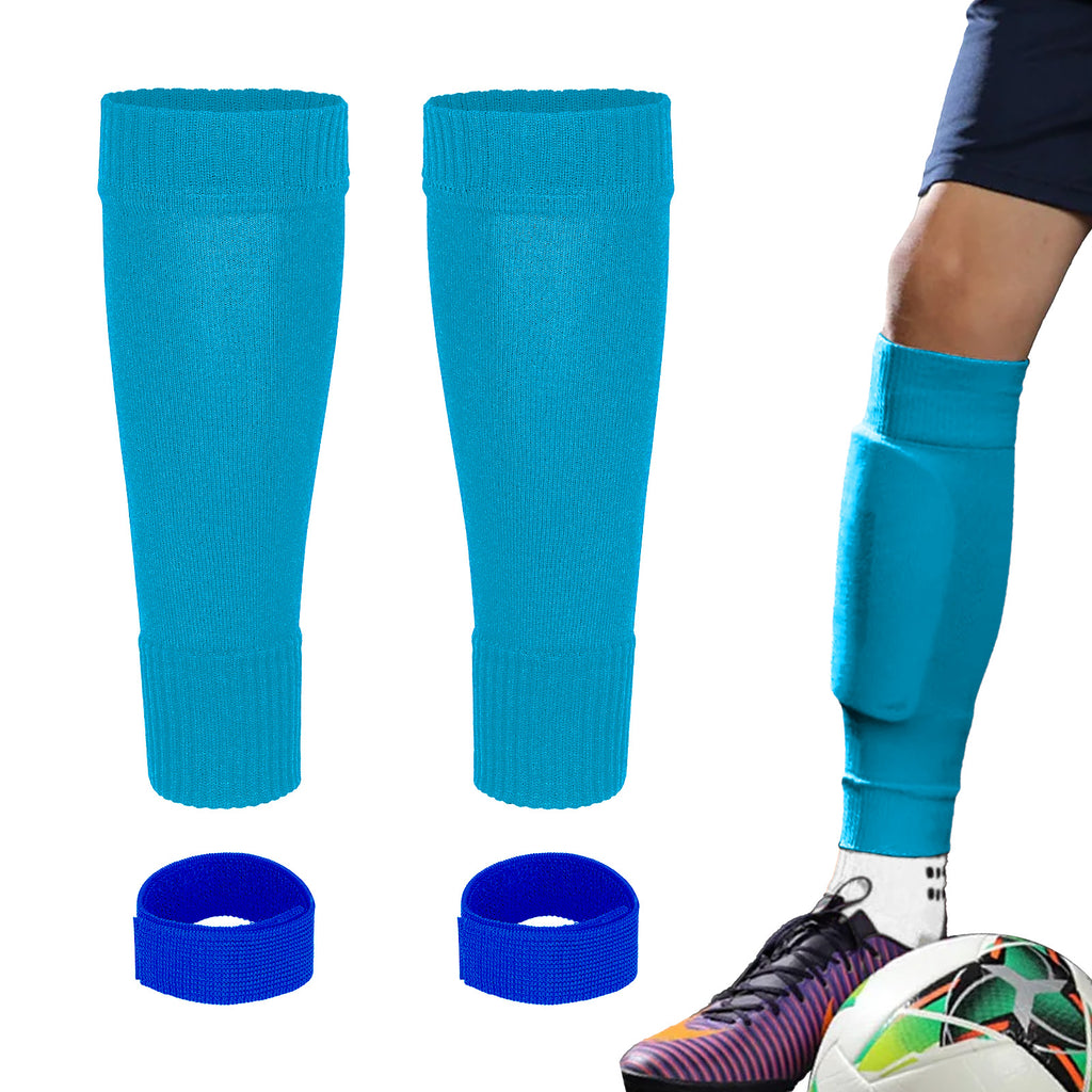Linkidea Kids Soccer Leg Sleeve with Shin Guard Straps, Elastic Compatible with Grip Socks, Best Alternative to Soccer Athletic Socks for Child 6-8 Years (Blue)