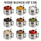 Linkidea 500ml 304 Stainless Steel Chili Oil Container with Lid & Spoon, Dustproof Kitchen Seasoning Jar, Large Capacity Storage Pot for Chili Crisp Sauce