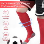 Linkidea Kids Soccer Socks with Shin Guards, 2 Pairs Breathable Knee High Socks with Lightweight Shin Pads, Long Sleeve Cushion Socks for Child 7-9 Years Over Calf Soccer Socks (Red&Blue, M)