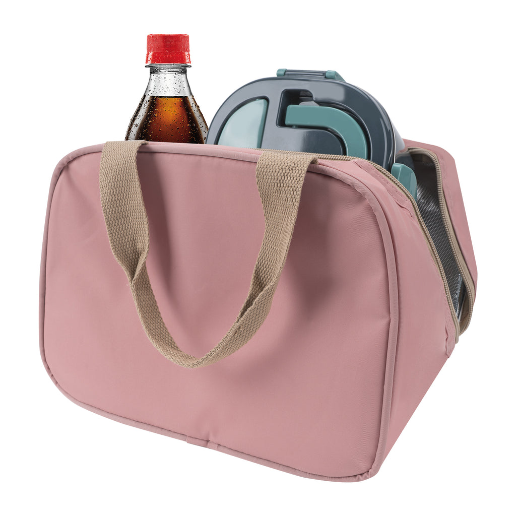 Linkidea Lunch Bag for Adult, Oxford Insulated Lunch Bag with Hand Strap, Large Capacity Lunch Tote Bag with Zipper Fits Daily Use, Compatible with Bentgo Classic, Amathley, Caperci (Pink)
