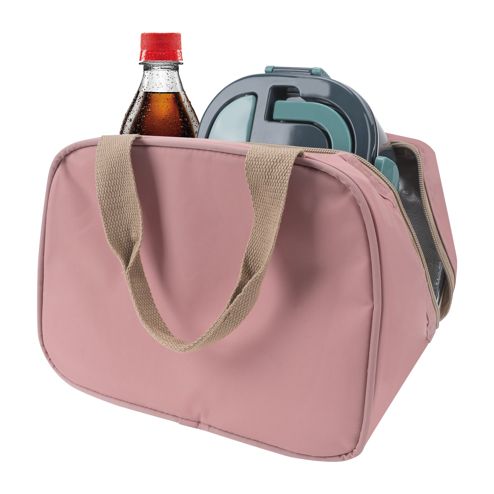 Linkidea Lunch Bag for Adult, Oxford Insulated Lunch Bag with Hand Strap, Large Capacity Lunch Tote Bag with Zipper Fits Daily Use, Compatible with Bentgo Classic, Amathley, Caperci (Pink)