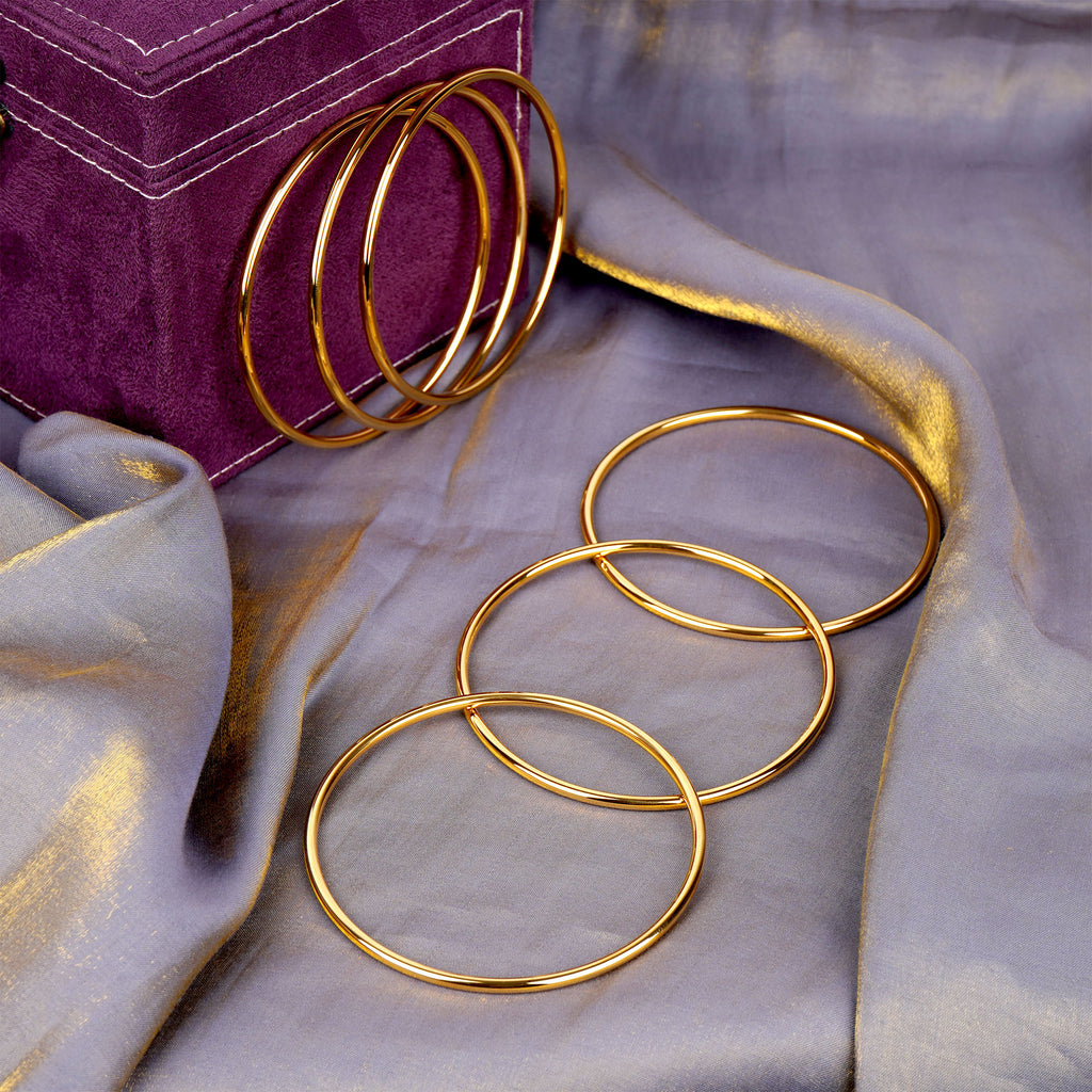 Plus Size Bangle Bracelets Set for Women, Set of 6 Stainless Steel Extra Large Round Golden Bangles Fashion Accessories, 9.2 Inches (XL)
