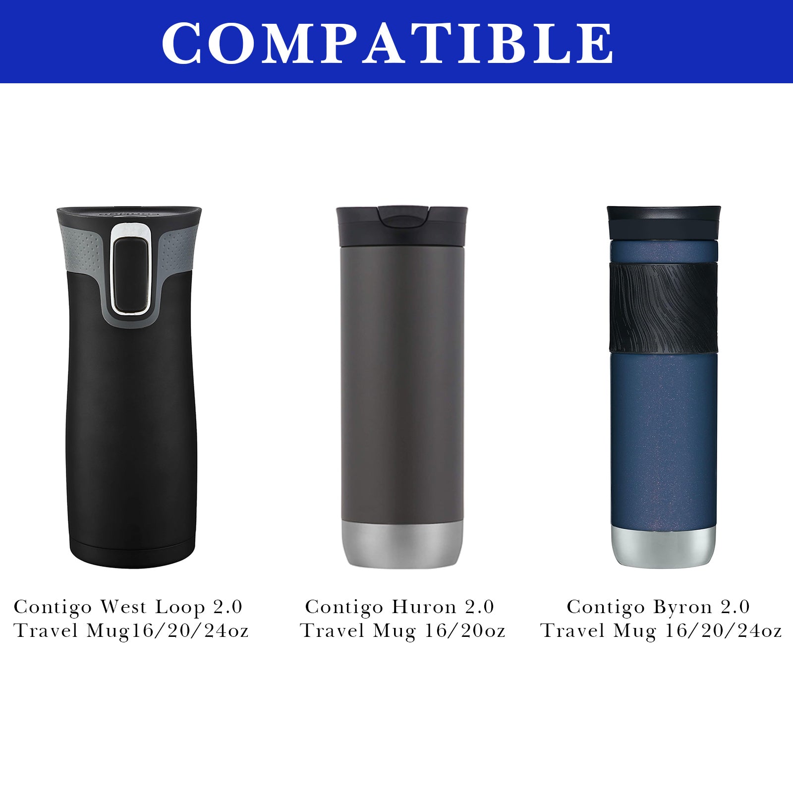 Linkidea 2 Pack Water Bottle Boot Compatible with Contigo West Loop 2.0 16oz/20oz/24oz, Huron 2.0 16oz/20oz, Silicone Anti-Slip Bottle Bottom Bumper Protector (Navy Blue)