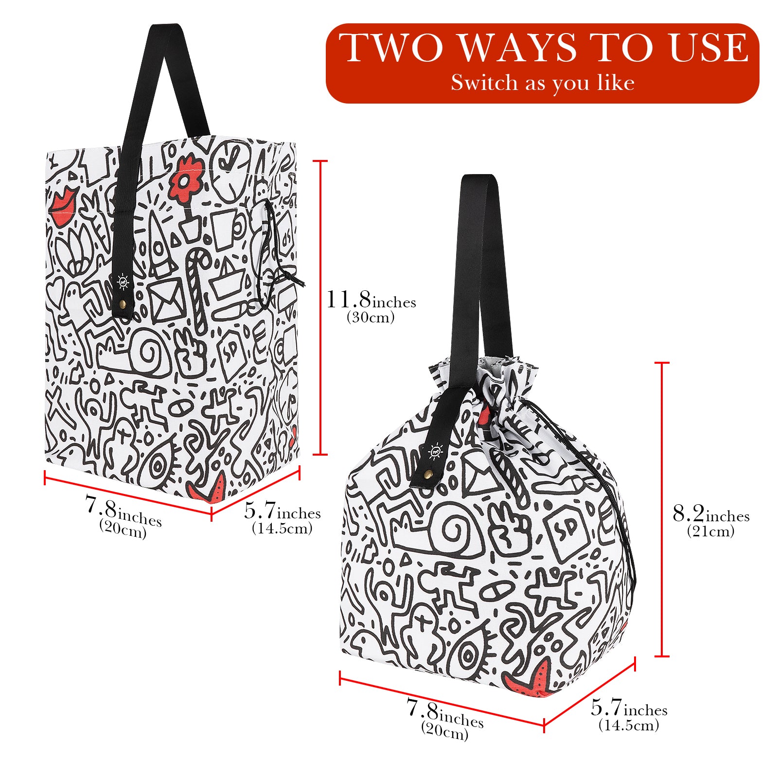 Linkidea Cute Lunch Bag with Handle, Drawstring Swig Lunch Bag, Cute Lunch Bags for Women Work Picnic Travel, Compatible with Bentogo, LunchBots, EasyLunchboxes (White)