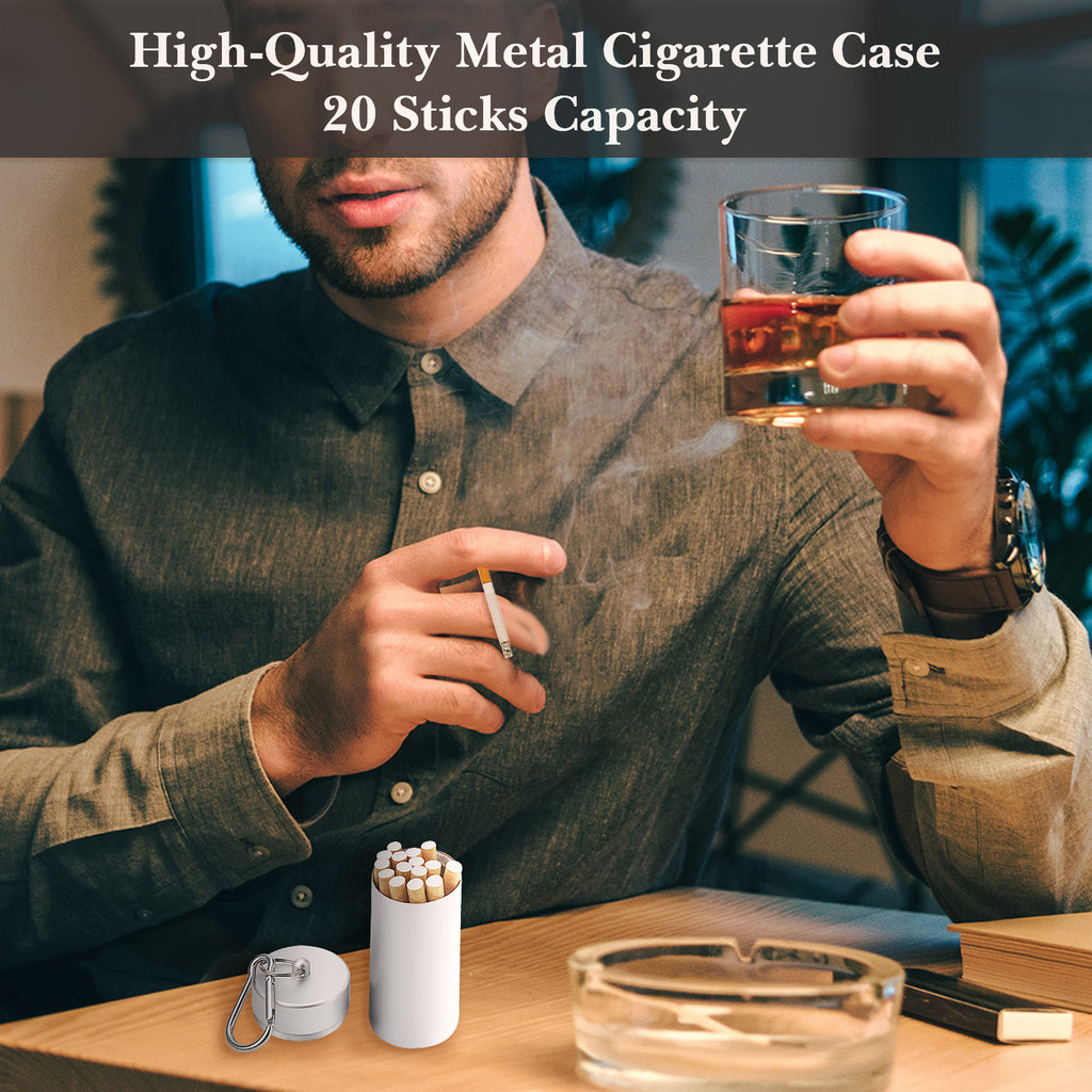 Linkidea Lightweight Cigarette Case, Portable Metal Organizer for Travel, Holds 20 Regular / King Size, Cigarette Storage Tank (Silver)