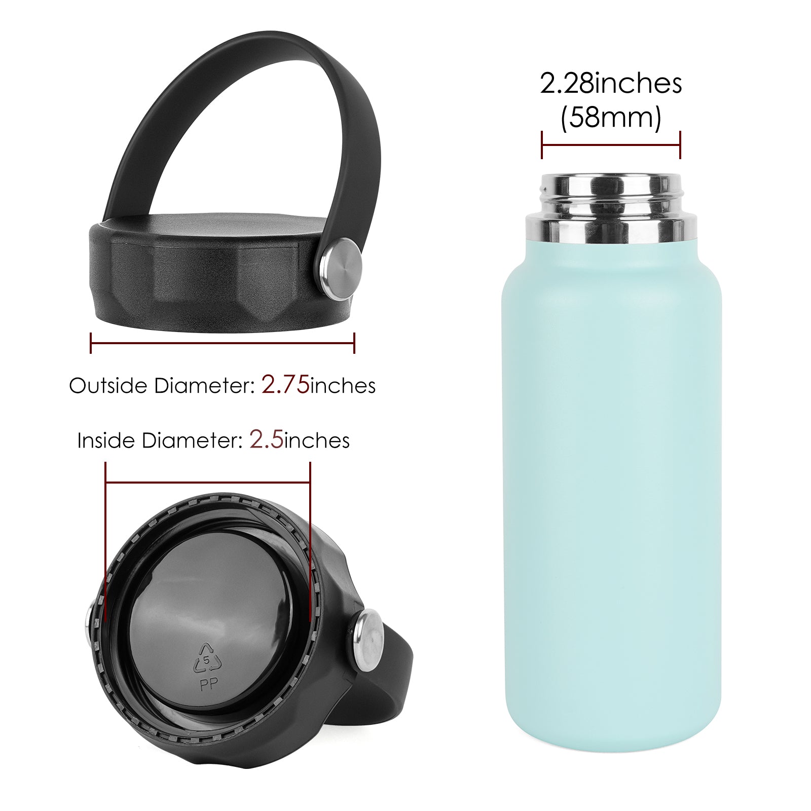 Linkidea Wide Mouth Water Bottle Lid with Handle Compatible with Hydro Flask Wide Mouth 12/16/18/20/32/40/64oz, Waterbottle Replacement Wide Mouth Flex Cap (Black)
