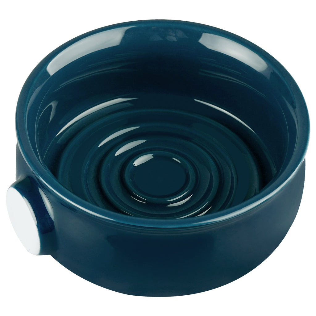 Linkidea Ceramic Shaving Soap Bowl with Non-slip Handle, Wide Mouth, Large Capacity, Easier to Lather Ridges, Wet Razor Shave Cream Bowl for Men (Navy Blue)