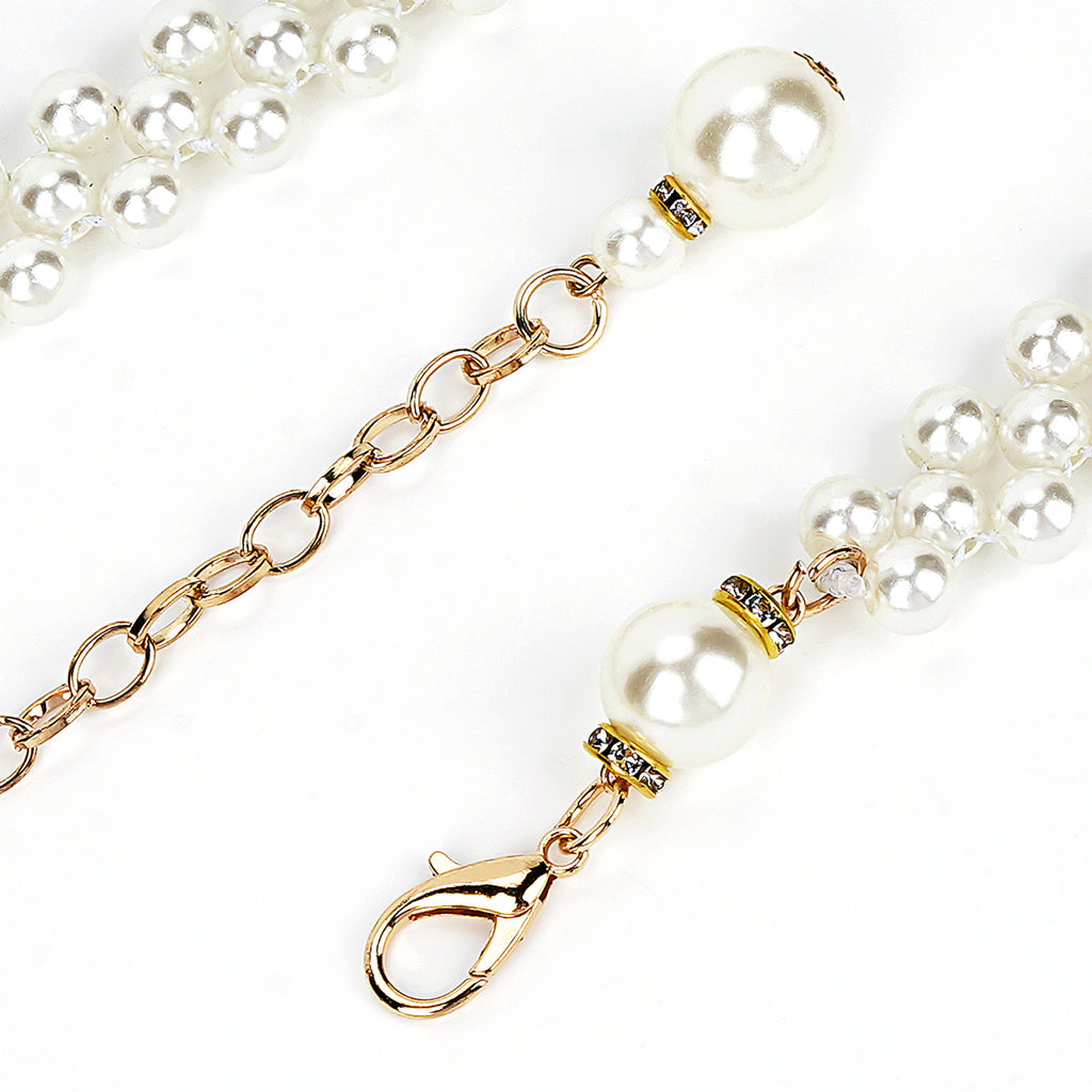 Plus Size Chain Waist Belt for Women, 30-40 Inch Stretchable Extra Long Chunky Body Chain, White Pearl Adjustable Fashion Jewelry Accessory
