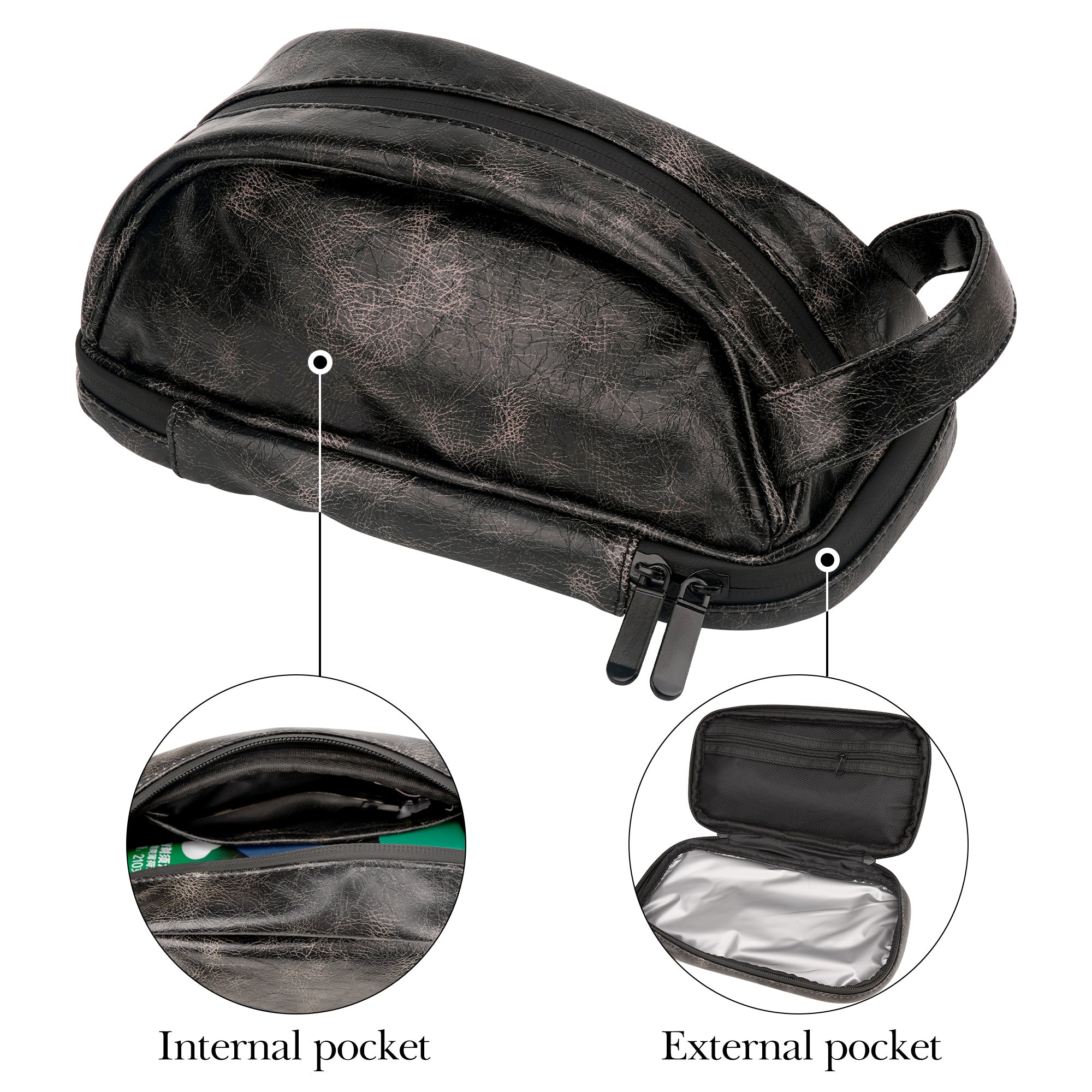 Linkidea Men's Toiletry Travel Bag, Water-Resistant PU Grooming Shaving Organizer for Business Trip with Wet Pocket, Travel Accessories Toiletry Bag (Black)