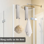 Linkidea 2 Pack Shower Over Door Hook, 7" Stainless Steel Extend Hook for Shower, Bathroom Hanger with Non-Slip Sponge Pad for Frameless Glass Doors (Silver)