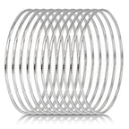 10-Piece Silver Tone Extra-Large Bangle Set for Women, 2.68" Fixed Round Bracelets, Thin Stackable Textured Bangles for Large Hands, Non-Adjustable