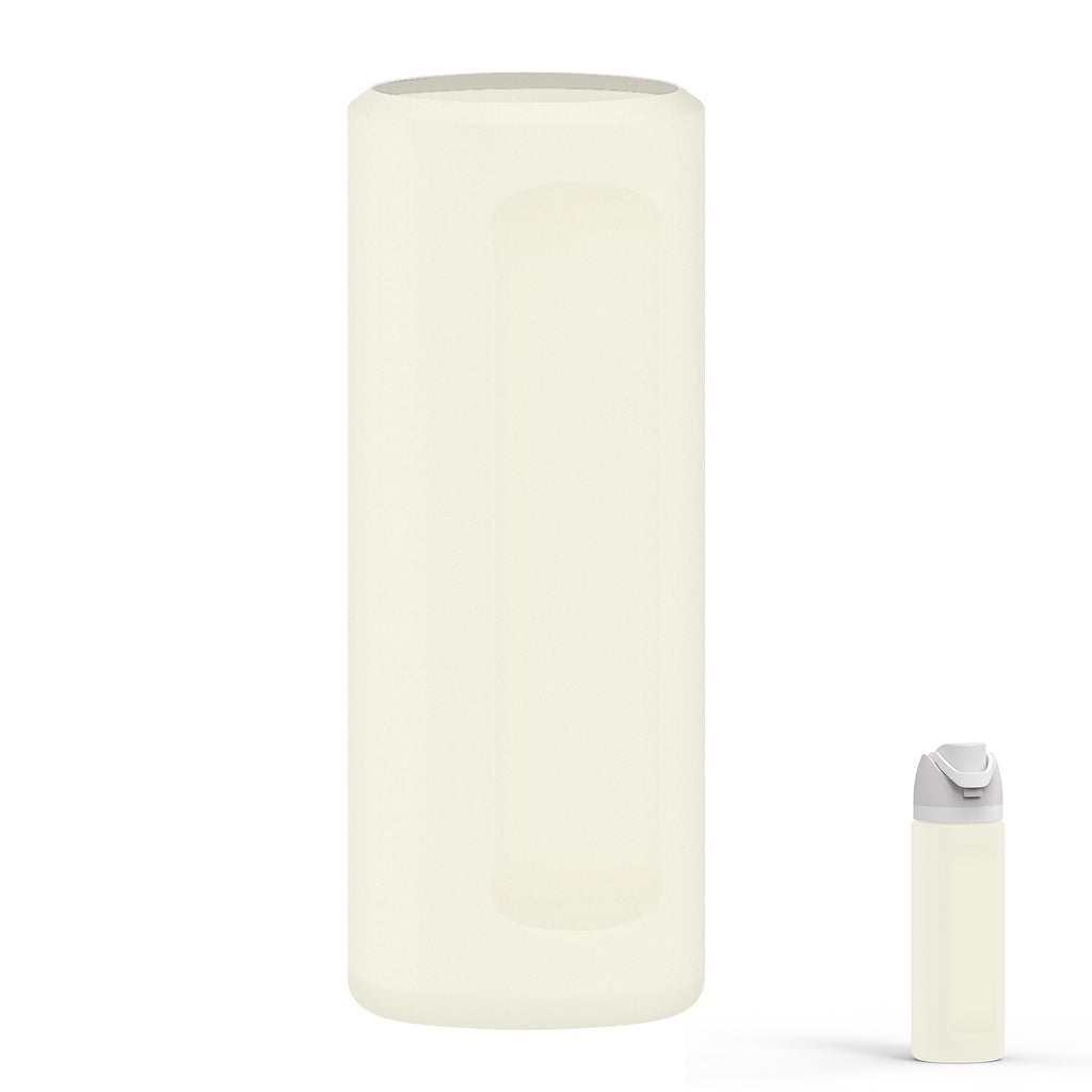 Linkidea Silicone Water Bottle Sleeve Compatible with Owala FreeSip 24oz, Anti-Slip Protector Waterbottle Boot, Bottle Bumper Cover, Off White