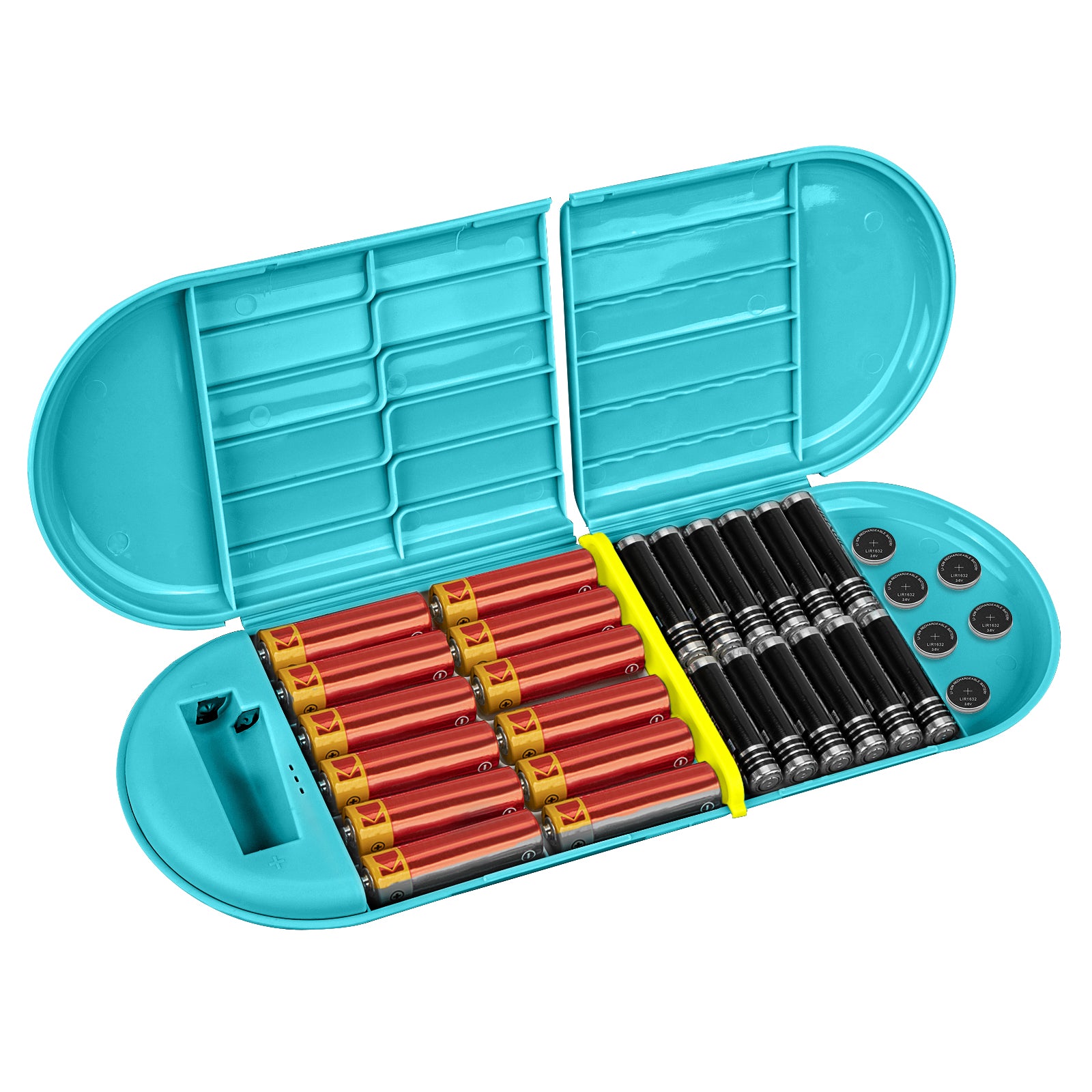 Linkidea Battery Storage Case with Tester, Portable Battery Organizer for 12 AA, 12 AAA, Flat Battery, Single Layer Battery Storage Box (Blue)